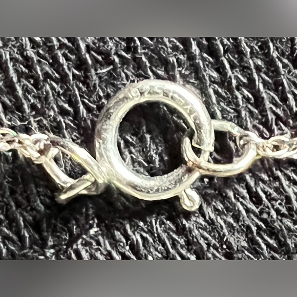 Blue & white diamond circle pendant w/ filagree sides & 9” sterling silver chain - Picture 6 of 6